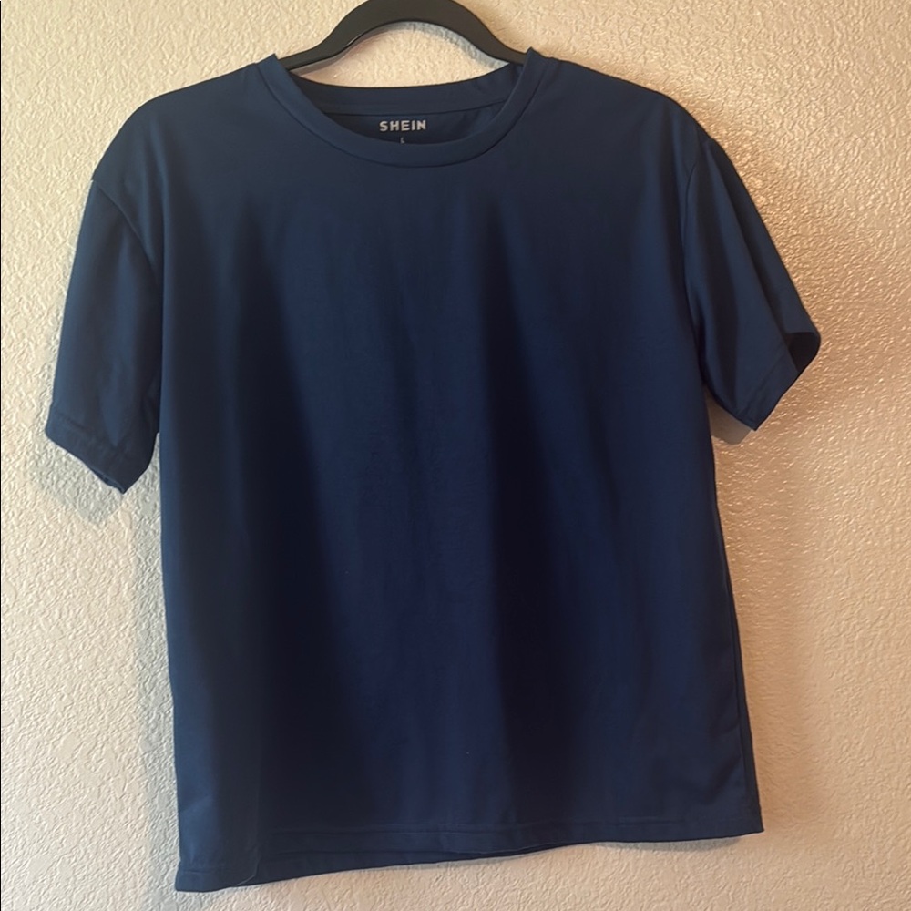 SHEIN Blue Short Sleeve Tee Casual Classic